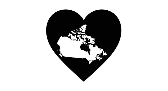 A black heart with a white map of canada