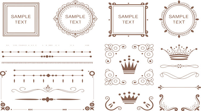 Vintage ornate frames and scroll elements collection decorative borders classic ornamental design set elegant vector illustration