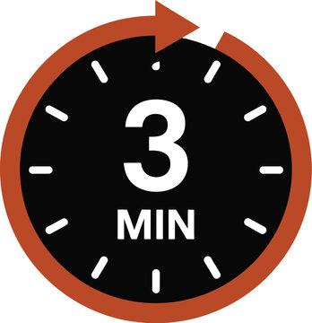 3 minute timer icon in orange and black countdown clock vector showing three minutes duration symbol for task management and productivity tracking