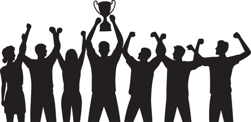 Fototapeta premium Team celebrating victory with trophy silhouette
