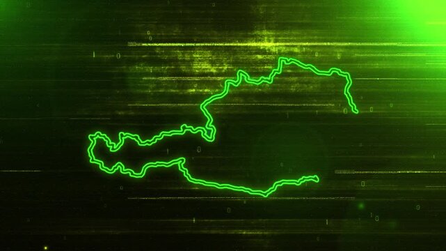 4K Resolution, Austria Country Digital Futuristic Glitch Map, Futuristic AI Austria Map Opener Suitable for Politics, Elections, News and Sports Events