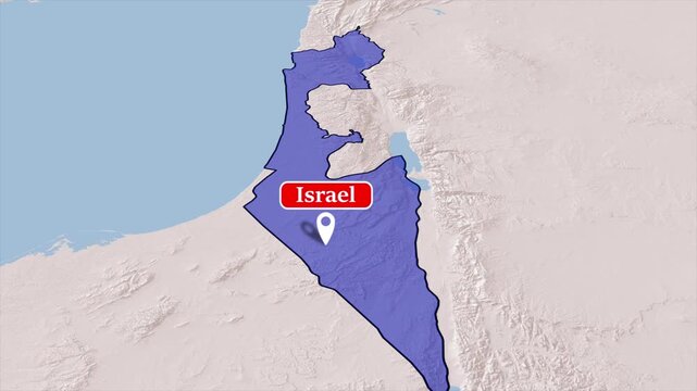 Israel highlighted on the world map with a location with Location pointer, 3d view, Suitable for news, geopolitics, documentaries, travel content