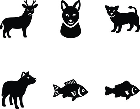 Black silhouette animal collection deer dogs cat donkey fish and more