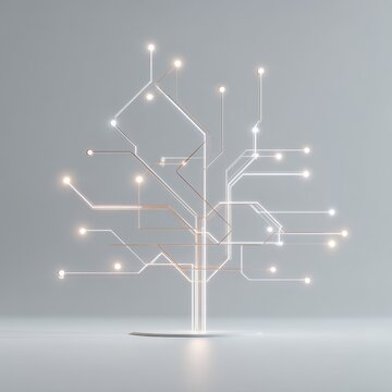 Illuminated Decision Tree - Minimalist Concept with Glowing Nodes on White Background