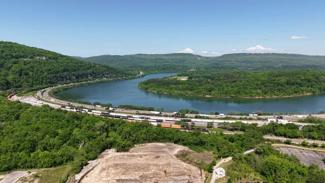 Aerial Drone View of Chattanooga Tennessee - South Broad Street, Lookout Mountain, and St. Elmo Neighborhood