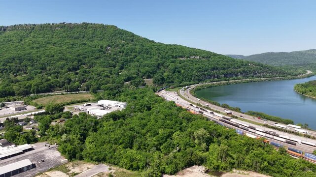 Aerial Drone View of Chattanooga Tennessee - South Broad Street, Lookout Mountain, and St. Elmo Neighborhood