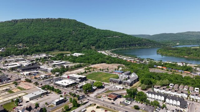 Aerial Drone View of Chattanooga Tennessee - South Broad Street, Lookout Mountain, and St. Elmo Neighborhood