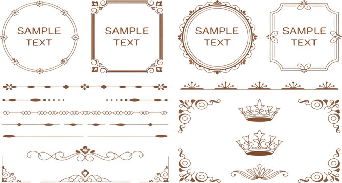 Vintage ornate frames and scroll elements collection decorative borders classic ornamental design set elegant vector illustration