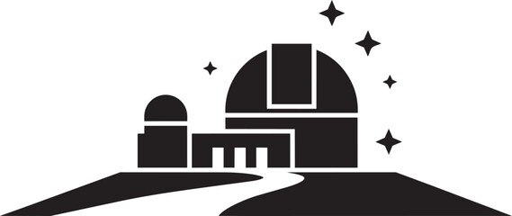 Astronomical observatory vector illustration with domes and stars on a hill for space research © Laila