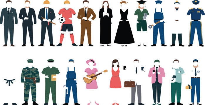 Set of different occupations characters collection with various professions people workers jobs career flat vector illustration