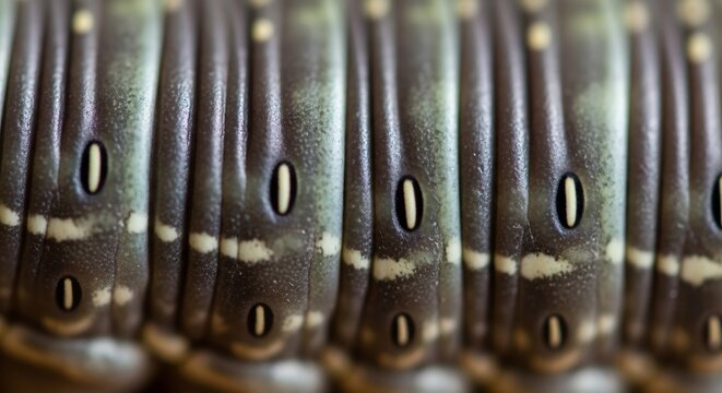 Extreme Close Up of Caterpillar Segments and Spiracles.