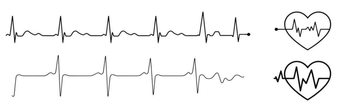 Red electrocardiogram heartbeat rhythm line illustration, pulse heart rate vector icon in flat style, medical health monitoring concept, clean modern waveform graphic, clinical diagnostic design eleme
