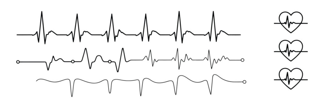 Red electrocardiogram heartbeat rhythm line illustration, pulse heart rate vector icon in flat style, medical health monitoring concept, clean modern waveform graphic, clinical diagnostic design eleme