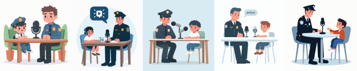 vector of police and little boy doing podcast © sarah16blakeyxh2