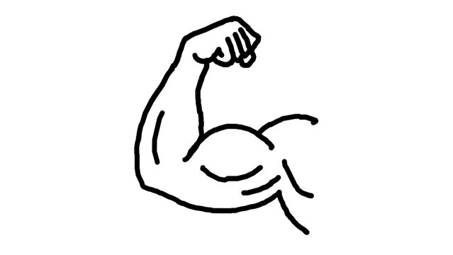 Hand drawing of a flexing muscular arm showing bicep strength fitness and gym workout concept illustration alpha transparent