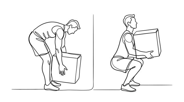Illustration showing correct and incorrect lifting technique.