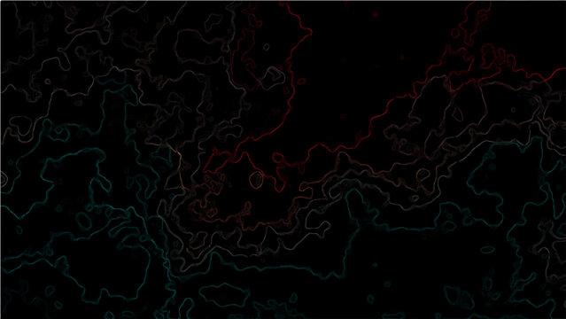 Abstract Vector topography contour map with gradient color and dark background to represent earth or any lands landscape.