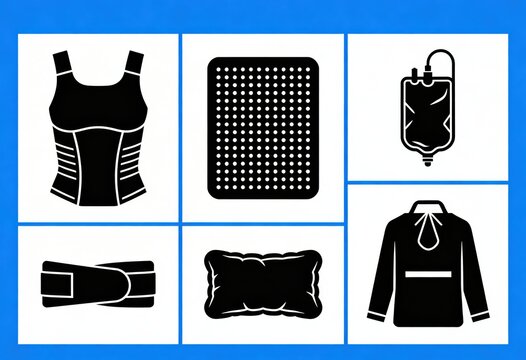 Diverse Personal Care Items Representing Health and Wellness Lifestyle Choices Including Compression Garment, Quantified Self Technologies and Essential Comfort Products