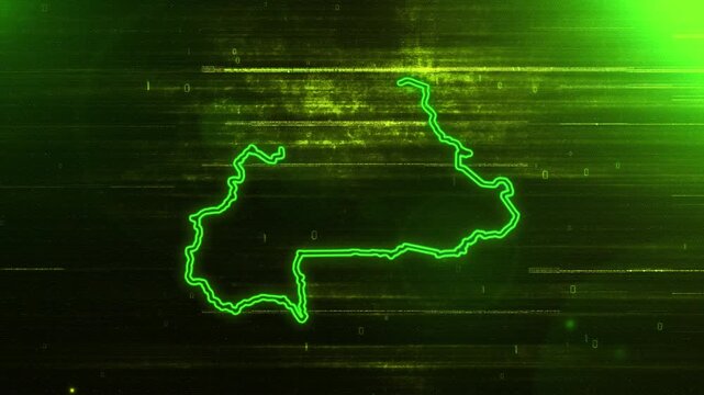4K Resolution, Burkina Faso Country Digital Futuristic Glitch Map, Futuristic AI Burkina Faso Map Opener Suitable for Politics, Elections, News and Sports Events