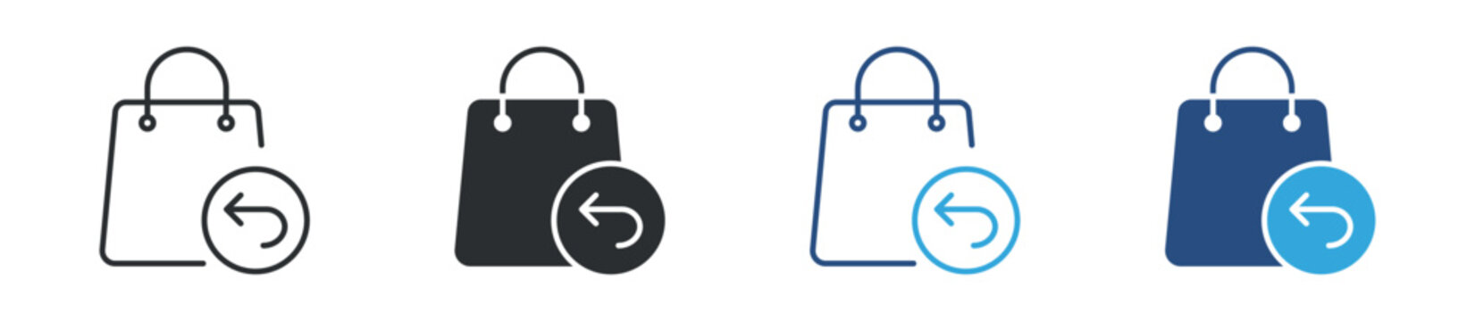 Parcel return icon set. package return shopping bag. delivery refund and logistics concept. vector illustration.