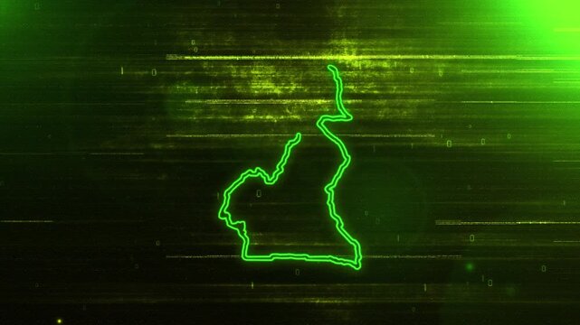 4K Resolution, Cameroon Country Digital Futuristic Glitch Map, Futuristic AI Cameroon Map Opener Suitable for Politics, Elections, News and Sports Events