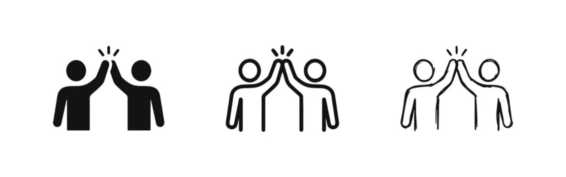 High Five Teamwork Icons - Success, Partnership, Celebration, People Winning Symbols