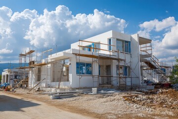 Naklejka premium New house construction with prefab elements