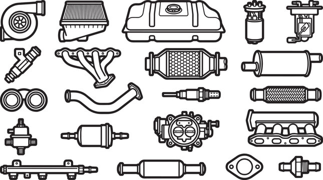 A collection of various car engine parts, designed to provide a comprehensive look at the components.