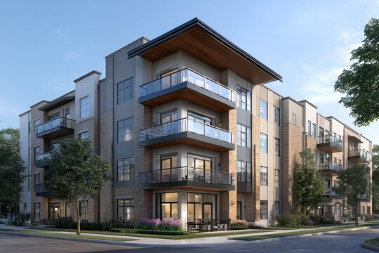 Modern cozy apartment building architectural rendering