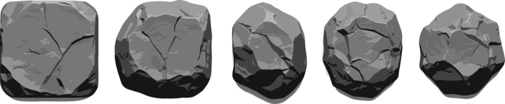 Stone rocks collection with different shapes grey textured natural elements cartoon vector illustration isolated on white background for game and design use