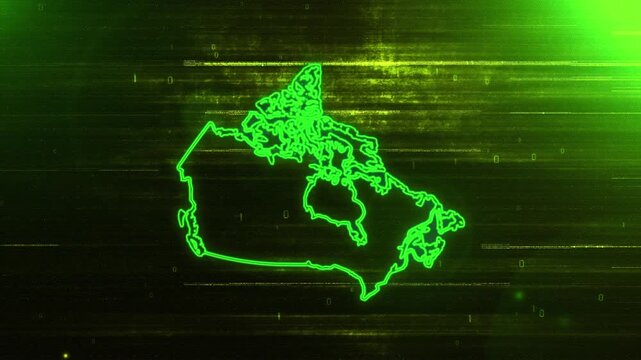 4K Resolution, Canada Country Digital Futuristic Glitch Map, Futuristic AI Canada Map Opener Suitable for Politics, Elections, News and Sports Events