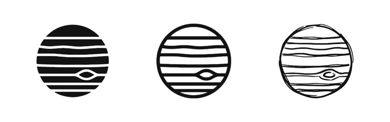 Jupiter Planet Astronomy Icons Featuring Surface Bands and Red Spot © drawing lines