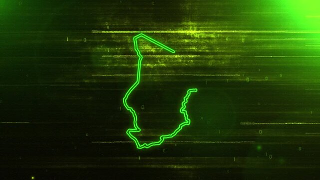 4K Resolution, Chad Country Digital Futuristic Glitch Map, Futuristic AI Chad Map Opener Suitable for Politics, Elections, News and Sports Events