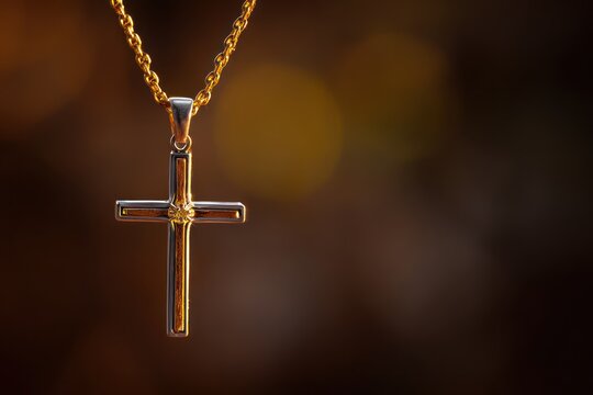 Christian cross pendant with golden rim light