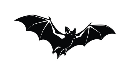 Fototapeta premium Simple black silhouette of a bat with large outspread wings flying against a white background for classic Halloween themes.