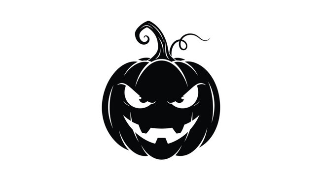 Menacing black silhouette of a carved Halloween jack-o-lantern with a wicked grin and sharp teeth on a white background.