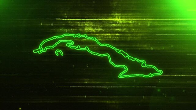 4K Resolution, Cuba Country Digital Futuristic Glitch Map, Futuristic AI Cuba Map Opener Suitable for Politics, Elections, News and Sports Events