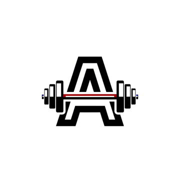 "A" bold fitness logo with barbell integrated letter design