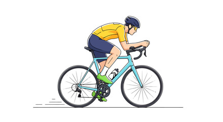 Naklejka premium Fit person in cycling attire and helmet rides a road bicycle on a course with a dynamic posture showcasing speed and athletic performance during outdoor recreational activity and endurance