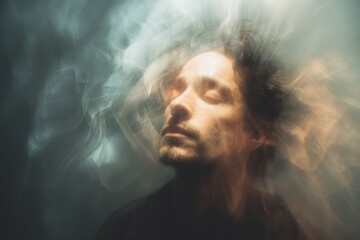 Fototapeta premium Stressed adult surrounded by chaotic motion