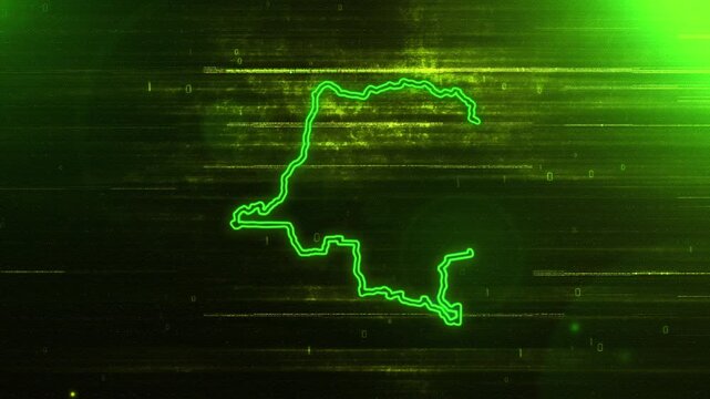 4K Resolution, Democratic Republic of the Congo Country Digital Futuristic Glitch Map, Futuristic AI Democratic Republic of the Congo Map Opener Suitable for Politics, Elections, News, Sports Events