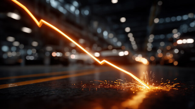 Electrical Spark in the industrial plant: An evocative composition of a close-up angle captures the energy of a striking electrical spark illuminating the industrial plant environment. 