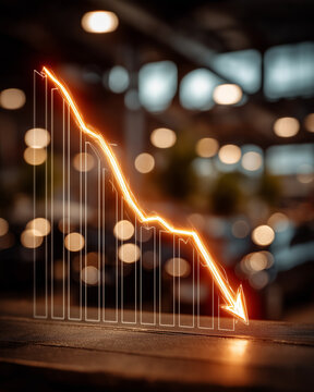 Market Downturn Visualization: A stark graphic representation of economic decline. The downward-trending line with an arrow at the end dramatically illustrates the economic downturn.