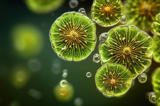 Microscopic green algae Micrasterias apiculata close up