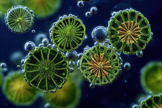 Desmid algae Micrasterias apiculata microscopic view