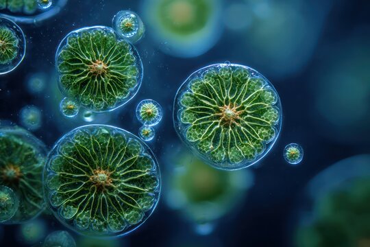 Scientific view of Micrasterias apiculata algae cells