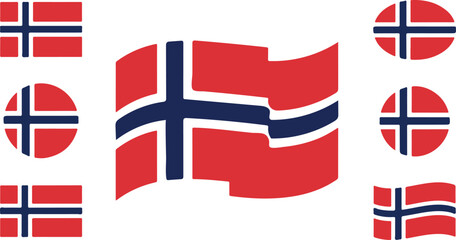 Set of norway flags in various shapes and styles isolated on white background © sefatahmed