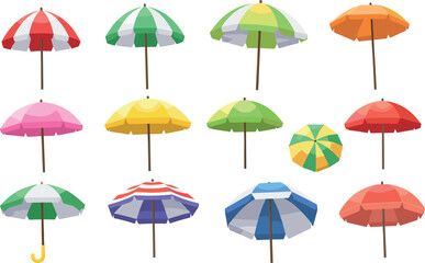 Obraz premium Set of Colorful Beach Umbrellas with Various Patterns and Designs for Summer, Vector Illustration for Websites, Apps, and Digital Media Projects