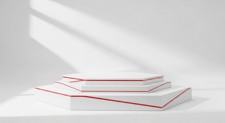 Fototapeta premium Geometric white podium with red accent lines