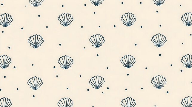     Seamless Blue Seashell Pattern on Soft Beige Coastal Background